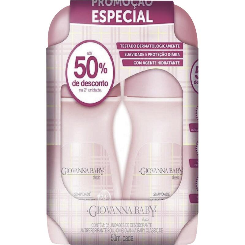 Kit Desodorante Roll-On Giovanna Baby Rosa - 50ml 2 un