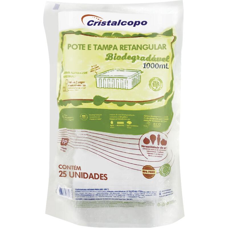 Pote Descartável Bio Cristalcopo Retangular 1000ml 25 un