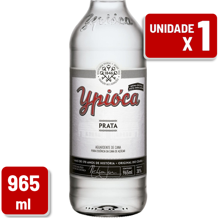 Cachaça Ypioca Prata Garrafa Vidro 965ml