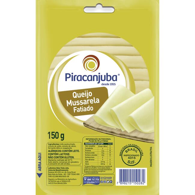 Queijo Mussarela Piracanjuba Fatiado 150g