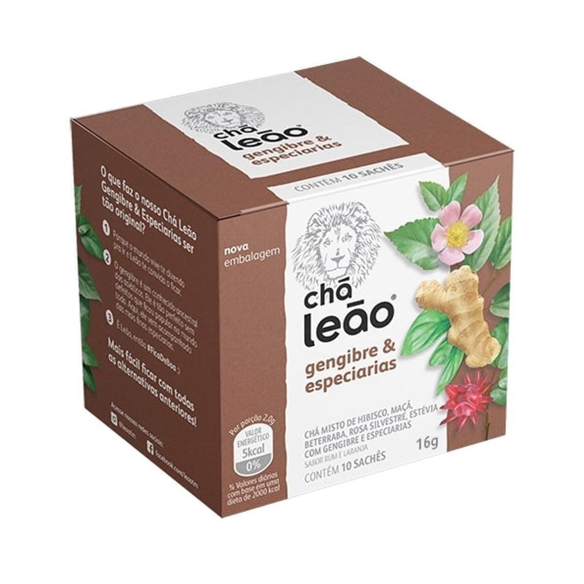 Chá Misto Gengibre e Especiarias Chá Leão Caixa 16g 10 Unidades
