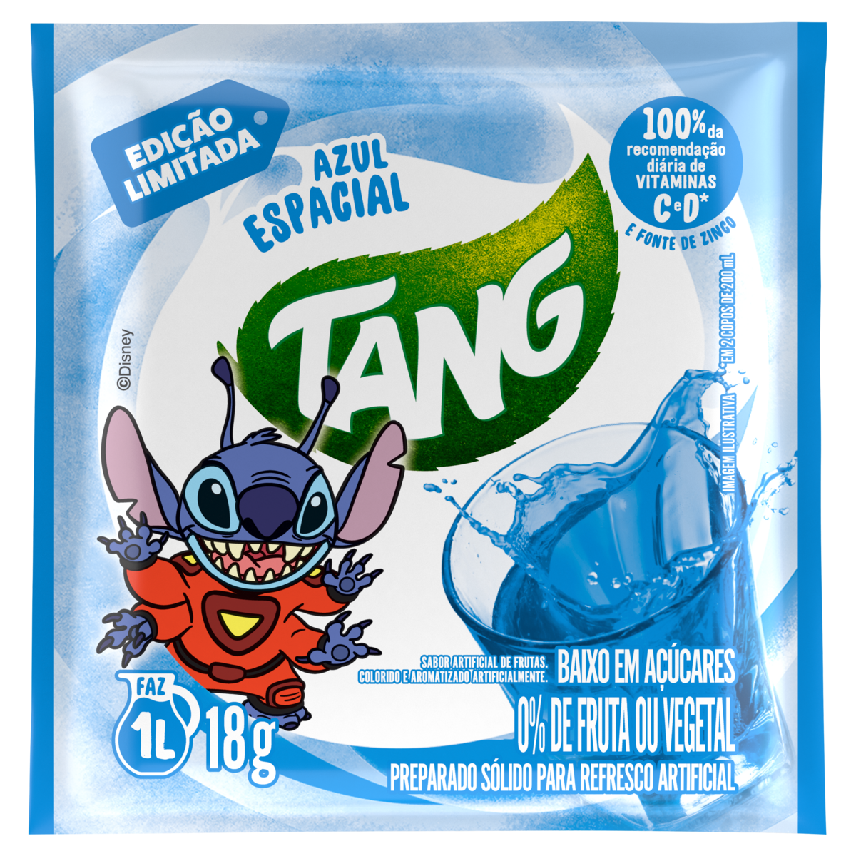 Refresco em Pó Azul Espacial Tang Pacote 18g