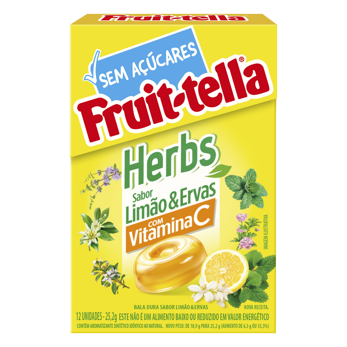 Bala Limão e Ervas Zero Açúcar Fruit-Tella Herbs Caixa 25,2g 12 Unidades