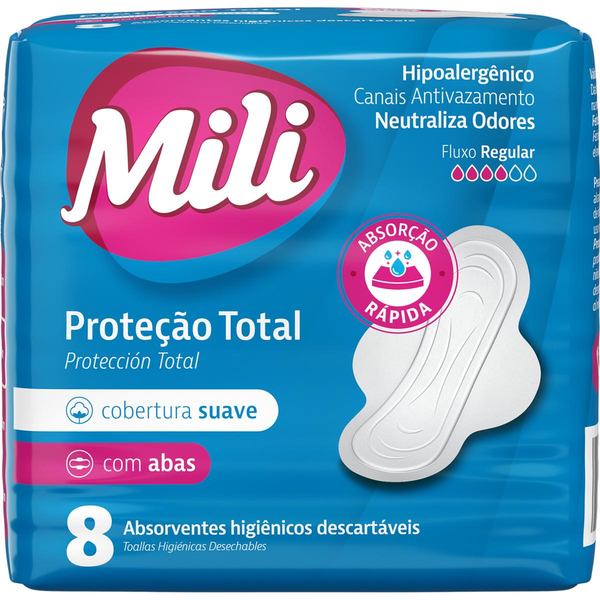 Absorvente Mili Proteção Total - Suave - Com Abas - Com 8 Absorventes