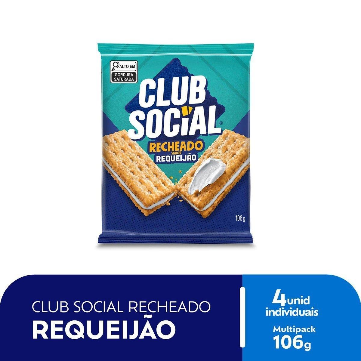 Pack Biscoito Recheio Requeijão Club Social Pacote 106g 4 Unidades