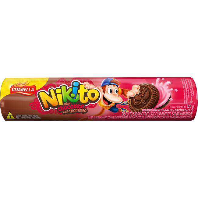 Biscoito Recheado Vitarella Nikito Chocolate c/Mgo 120g