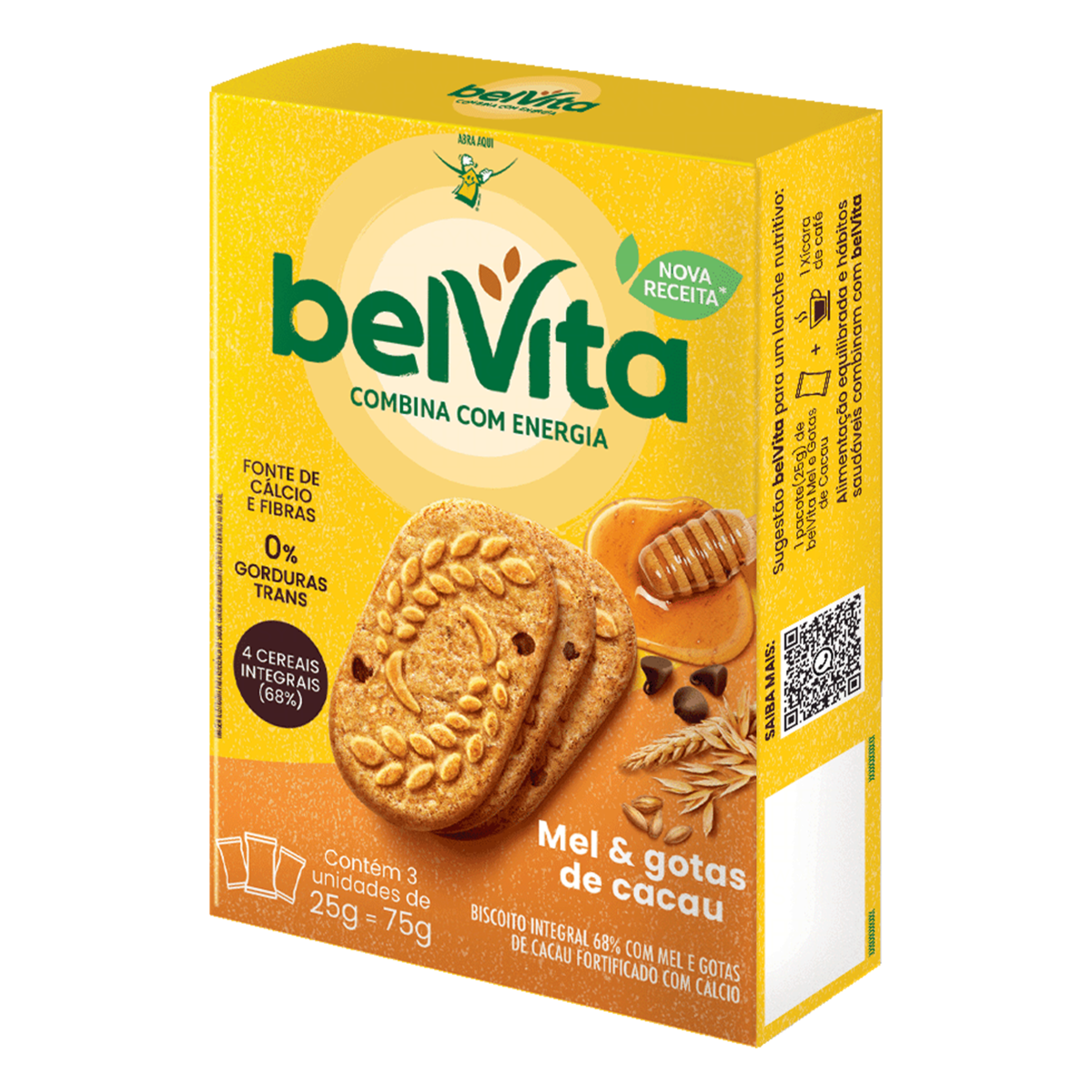Biscoito BelVita Mel E Cacau Multipack 75g com 3 Unidades de 25g