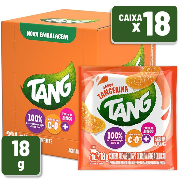 Refresco em Pó Tang Tangerina Pacote 18g Caixa c/ 18 Un