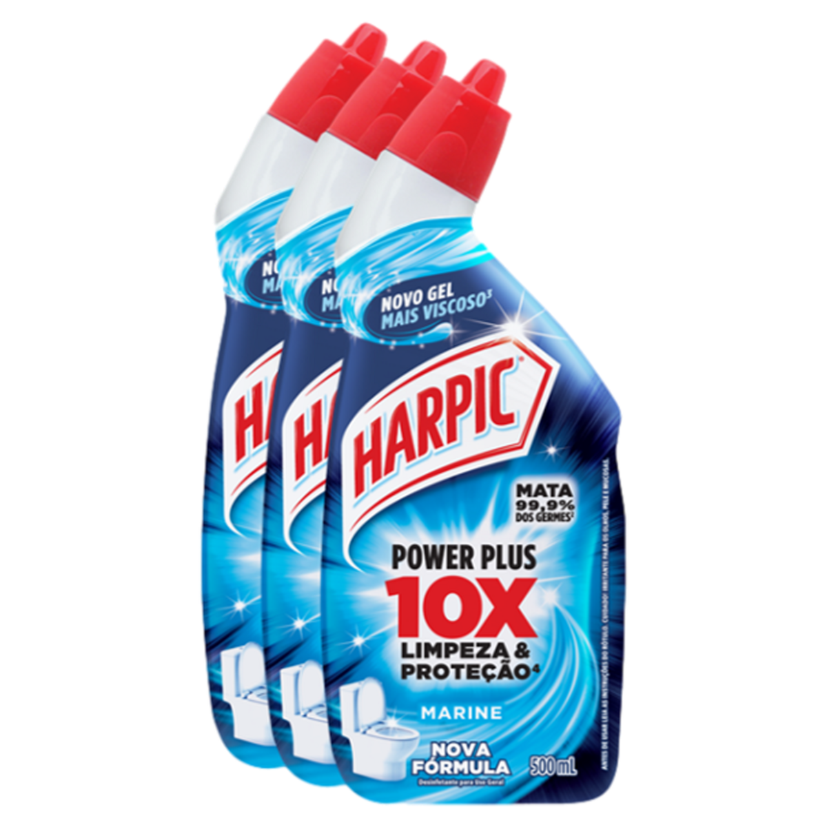 Pack Desinfetante Uso Geral Marine Harpic Power Plus Squeeze 3 Unidades 500ml Cada