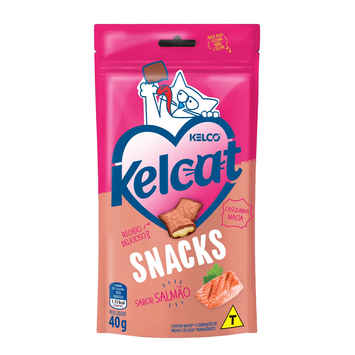 Petisco Kelcat Para Gatos Snack Salmão Pacote 40g