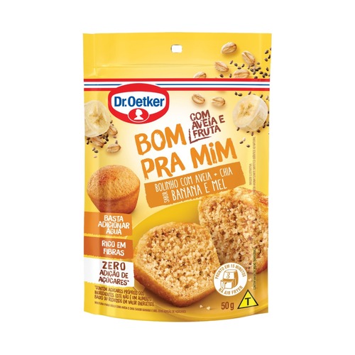 Mistura de Bolo DR OETKER Caneca Aveia + Chia Banana e Mel Zero Adição de Açúcares 50g