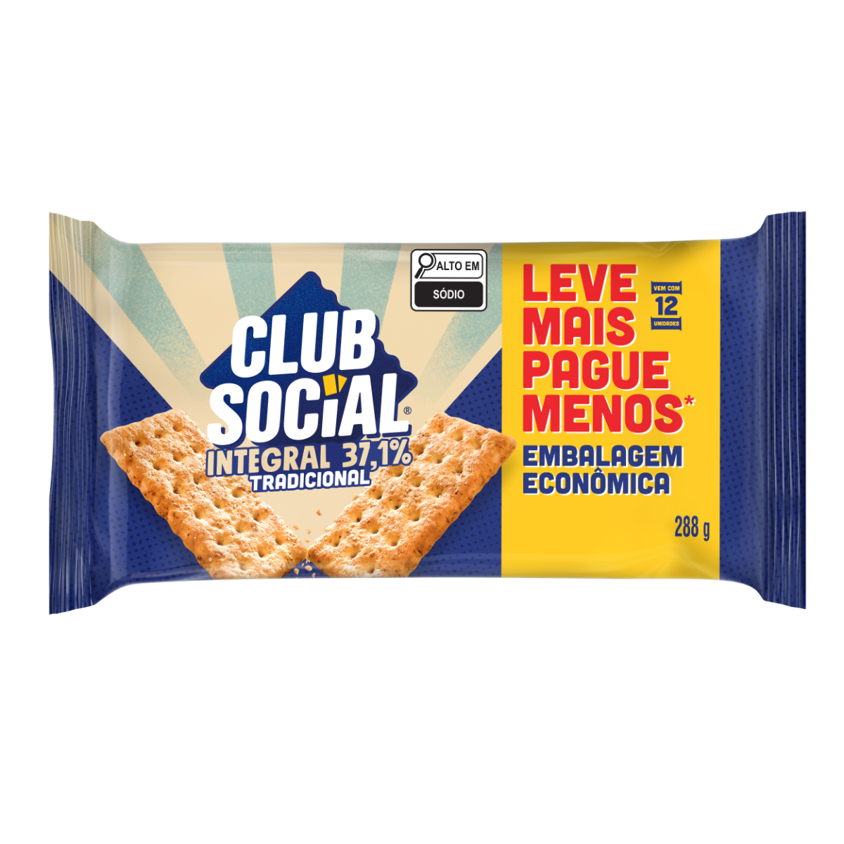 Biscoito Salgado Club Social integral embalagem econômica 288g