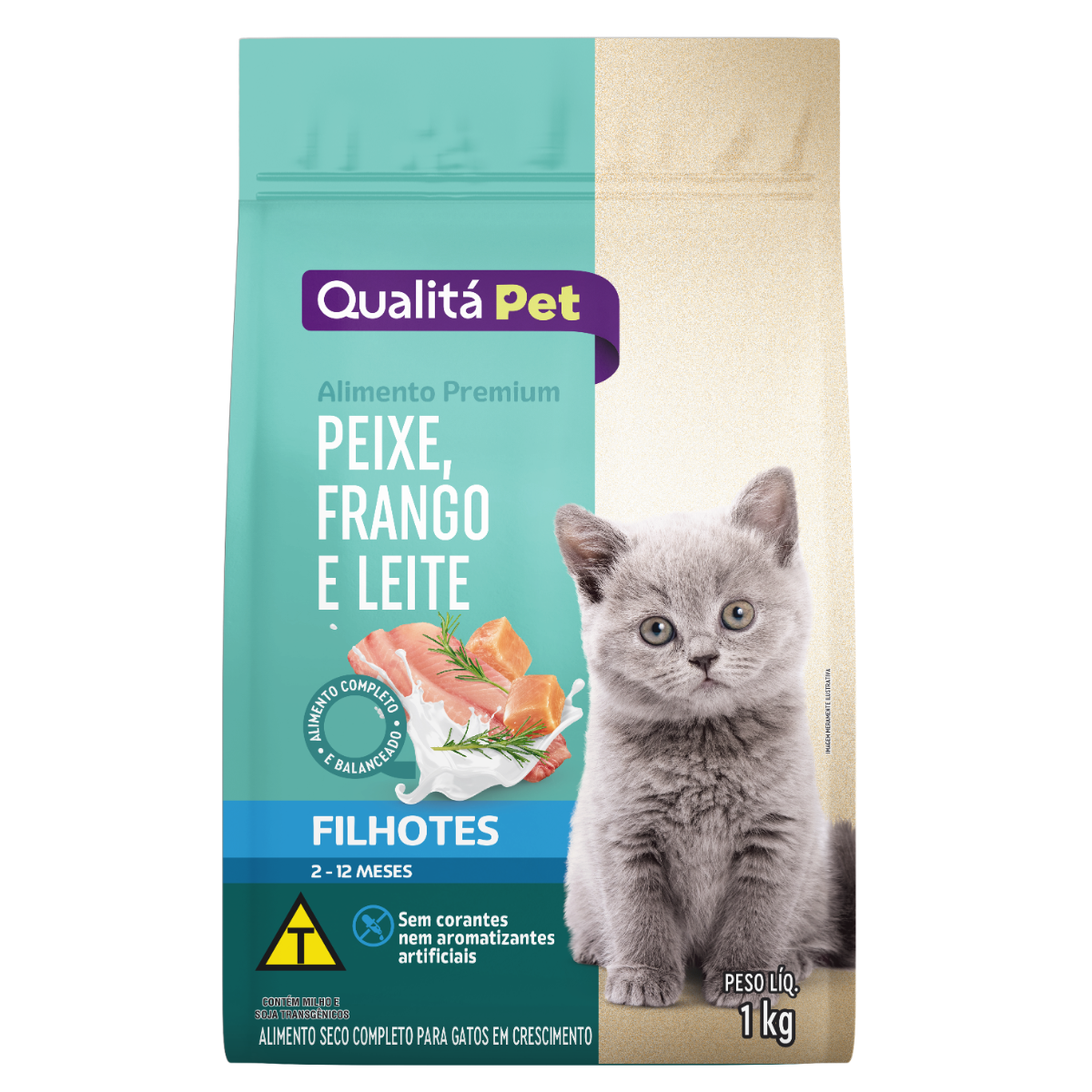 Racao para Gatos Filhotes Sabor Peixe, Frango e Leite QUALITÁ 1kg