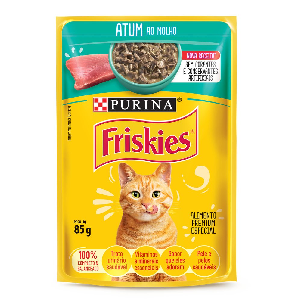 Ração Úmida Purina Friskies para Gatos Adultos Atum ao Molho 85g