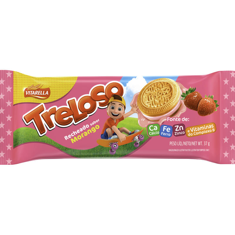 Biscoito Recheado Treloso Morango 37g