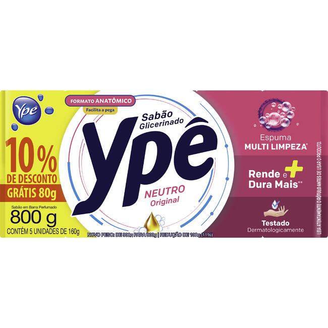 Sabão em Pedaço Ypê Neutro Promocional 5x160g