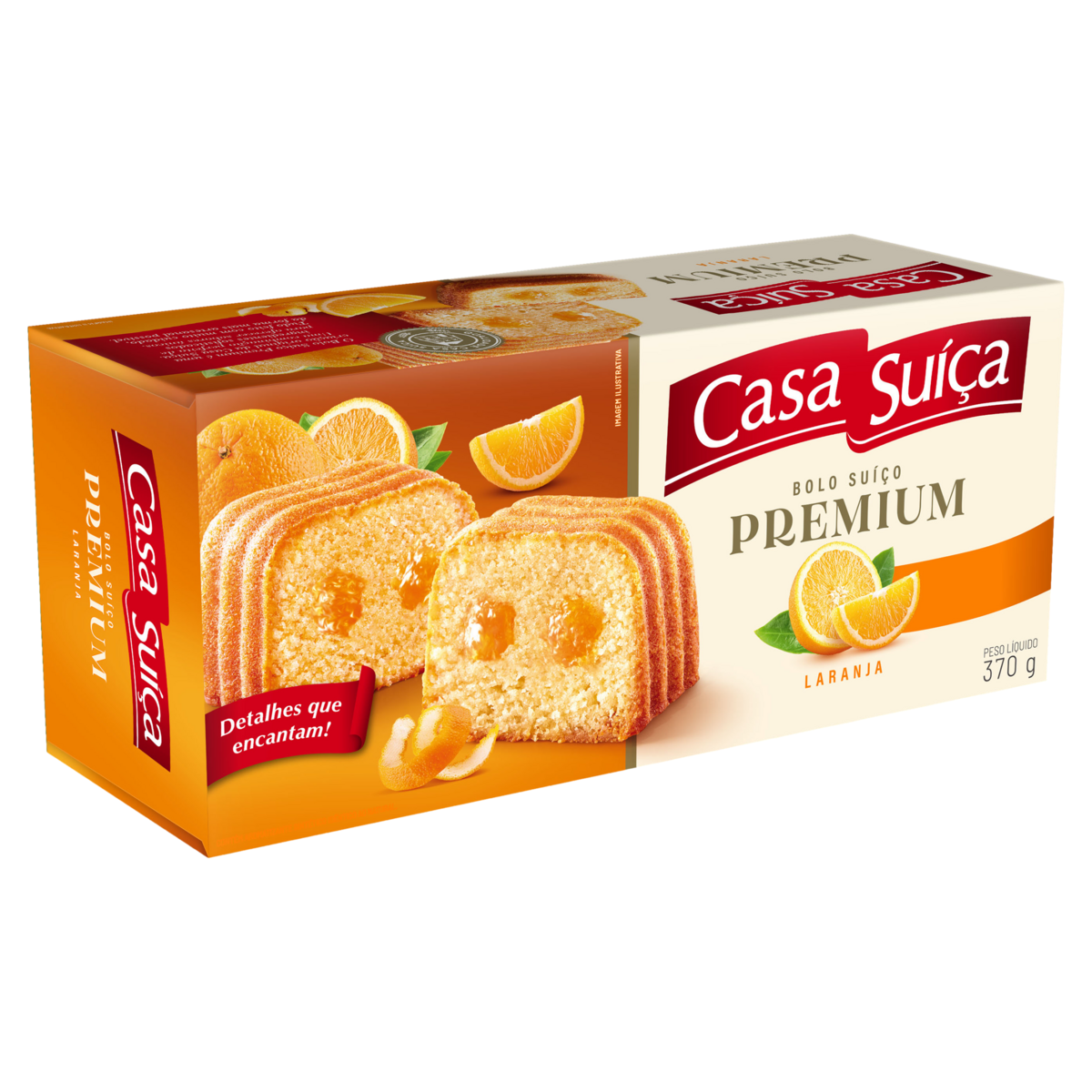 Bolo Suíço Laranja Recheio Laranja Casa Suíça Premium Caixa 370g