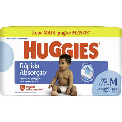 Fralda Descartável Huggies Rápida Absorção M 92 un