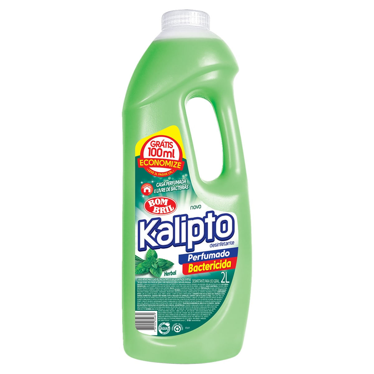 Desinfetante Perfumado Bactericida Herbal Kalipto Frasco Leve 2l Pague 1,9l