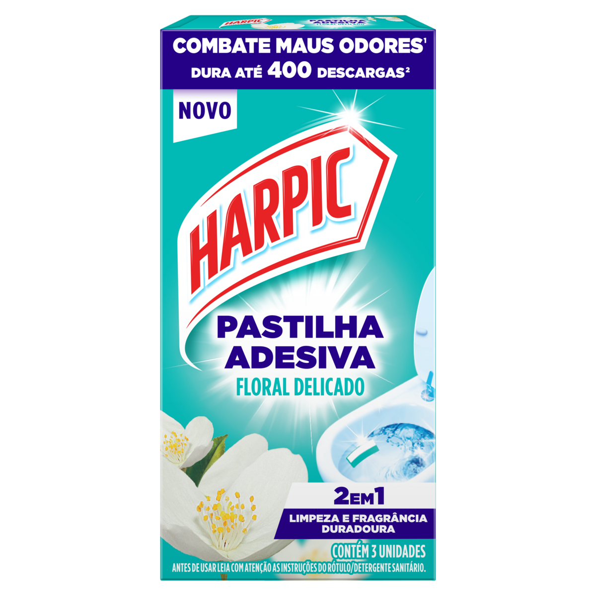 Detergente Sanitário Pastilha Adesiva Floral Delicado Harpic 3 Unidades