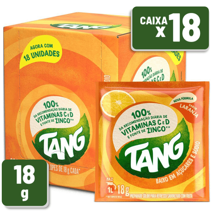 Refresco em Pó Tang Laranja Pacote 18g Caixa c/ 18 un