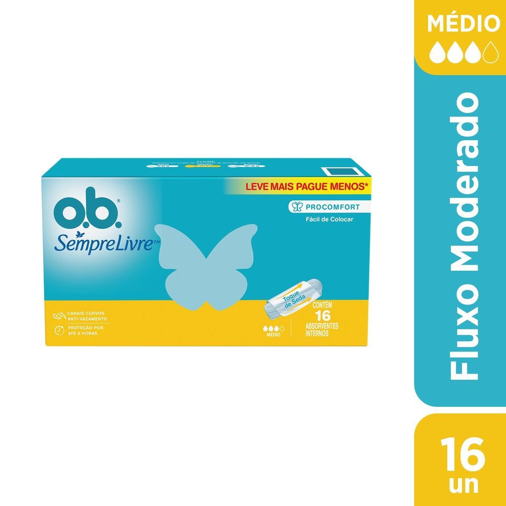 Absorvente Interno O.B. Sempre Livre ProComfort Médio Caixa 16 Unidades Leve Mais Pague Menos
