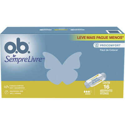 Absorvente Interno O.B. Sempre Livre ProComfort Médio Caixa 16 Unidades Leve Mais Pague Menos