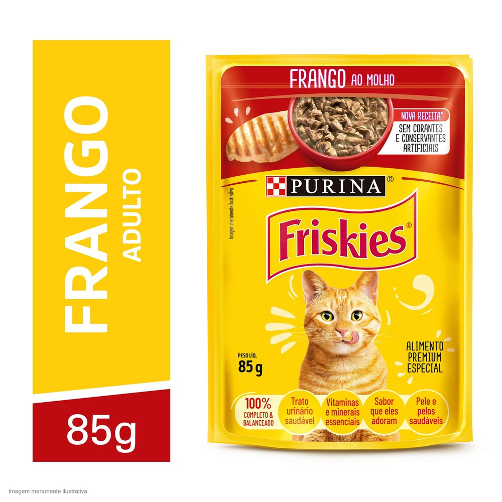 Ração Úmida Purina Friskies para Gatos Adultos Frango ao Molho 85g