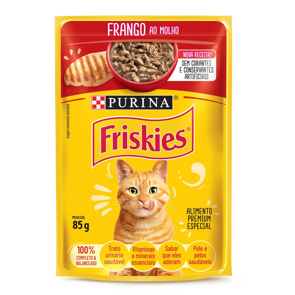 Ração Úmida Purina Friskies para Gatos Adultos Frango ao Molho 85g