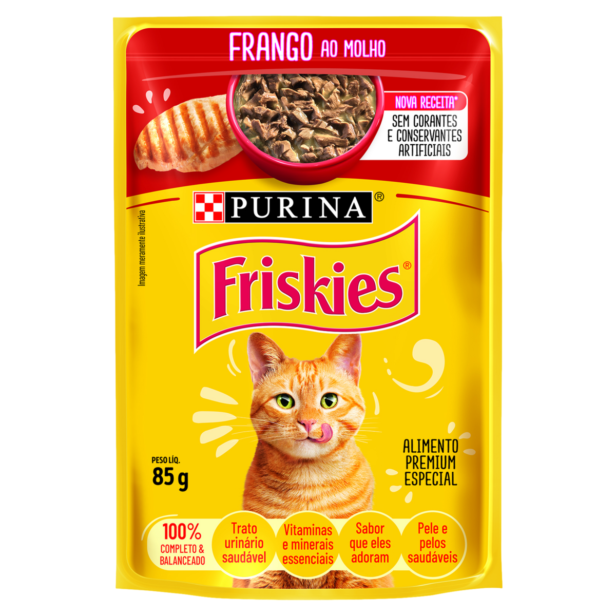 Ração Úmida Purina Friskies para Gatos Adultos Frango ao Molho 85g