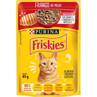 Ração Úmida Purina Friskies para Gatos Adultos Frango ao Molho 85g