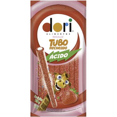 Bala de Gelatina Dori Tubo Morango ácido 70g