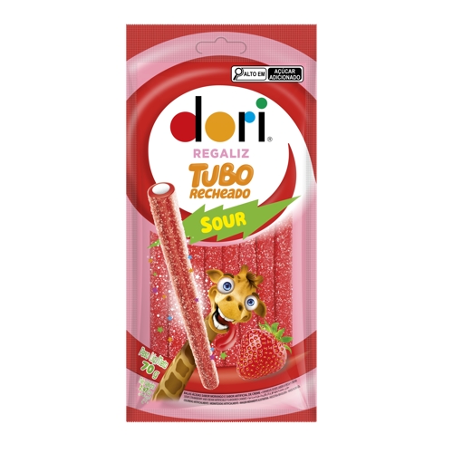 Bala de Gelatina Dori Tubo Morango ácido 70g