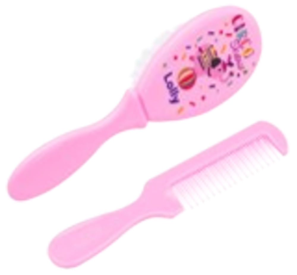 Kit Lolly Para Cabelo Pente e Escova Rosa Un