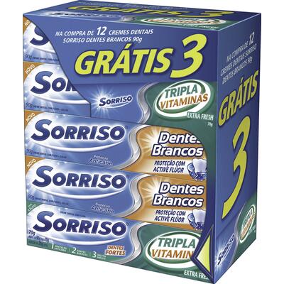 Creme Dental Sorriso Dentes brancos 12x90g