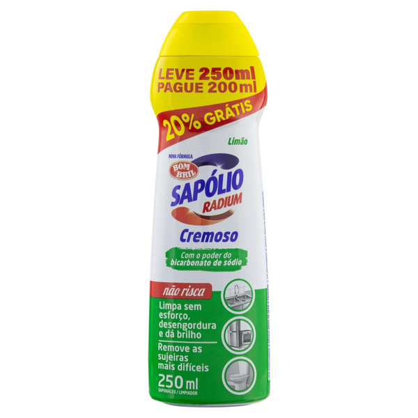 Saponáceo Sapólio Radium Leve 250ml, Pague 200ml - Cremoso - Limão