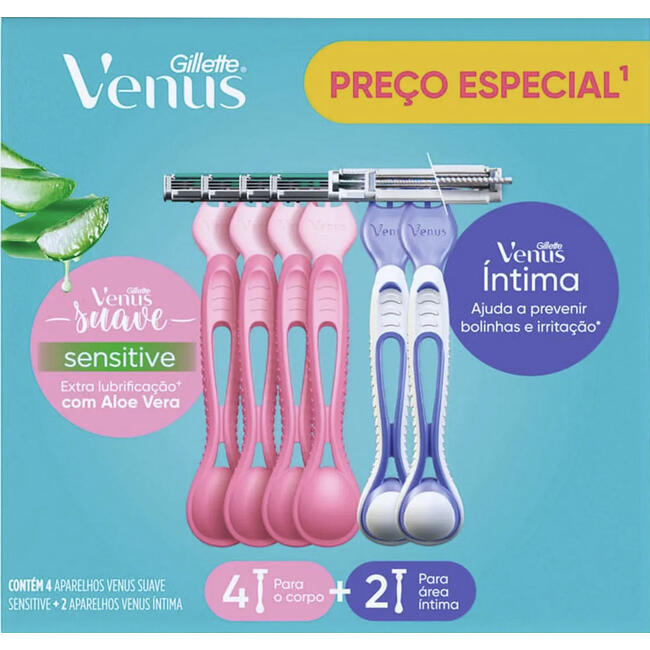 Kit Aparelho Desc Gillette Venus 4 Suave+2 Íntima