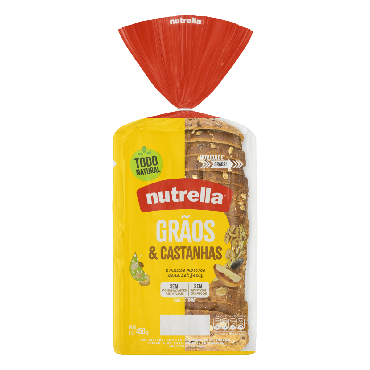Pão Integral Grãos e Castanhas Nutrella Pacote 450g
