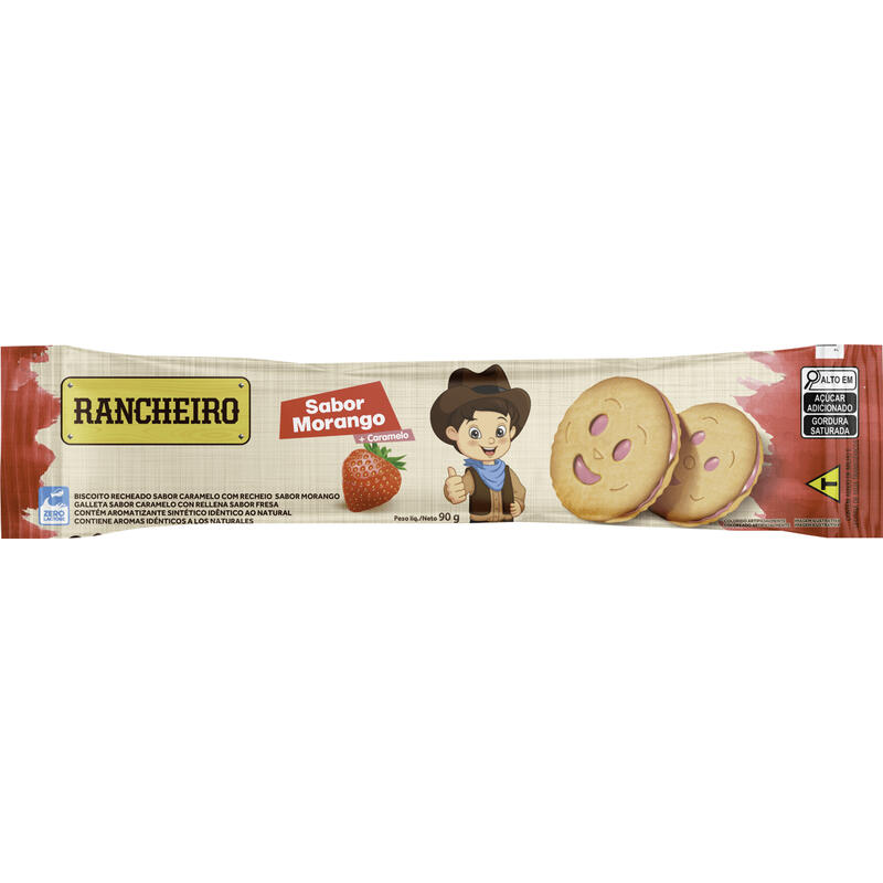 Biscoito Recheado Rancheiro Morango e Caramelo 90g