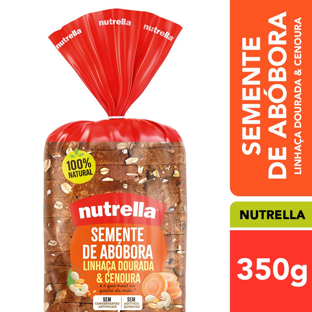 Pão Semente de Abóbora, Linhaça Dourada & Cenoura Nutrella Pacote 350g