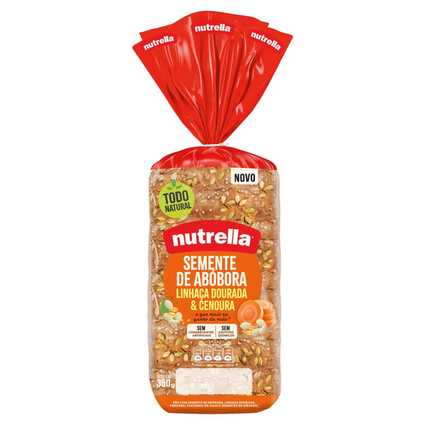 Pão Semente de Abóbora, Linhaça Dourada & Cenoura Nutrella Pacote 350g