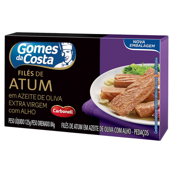 Filé de Atum em Pedaços em Azeite de Oliva com Alho Gomes da Costa Caixa 84g