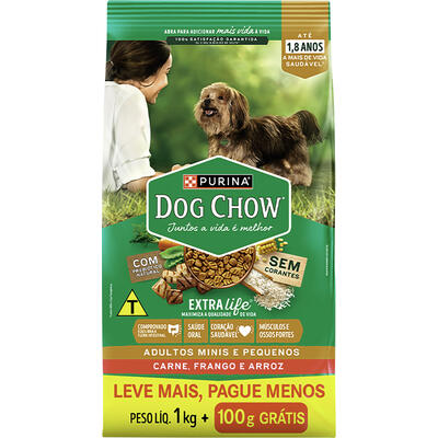 Ração DOG CHOW para Cães Adulto Raças Mini Pague 1kg Leve mais 100G