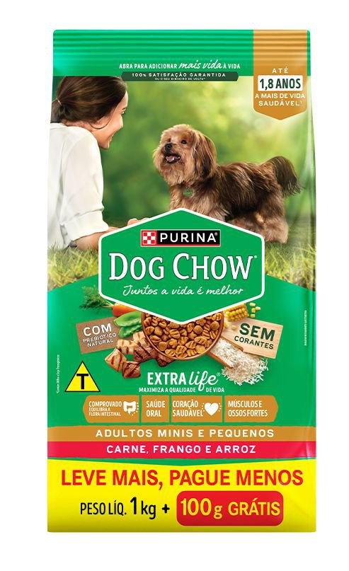 Ração DOG CHOW para Cães Adulto Raças Mini Pague 1kg Leve mais 100G