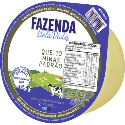 Queijo Minas Padrão Fazenda Bela Vista Preço por quilo na peça
