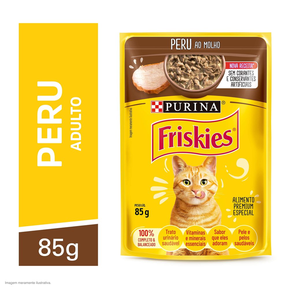 Ração Úmida Purina Friskies para Gatos Adultos Peru ao Molho 85g