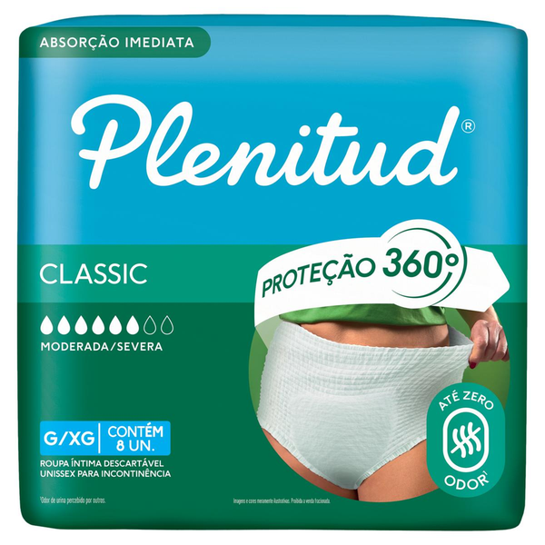Roupa Íntima Descartável Unissex Plenitud Classic G/XG Pacote 8 Unidades