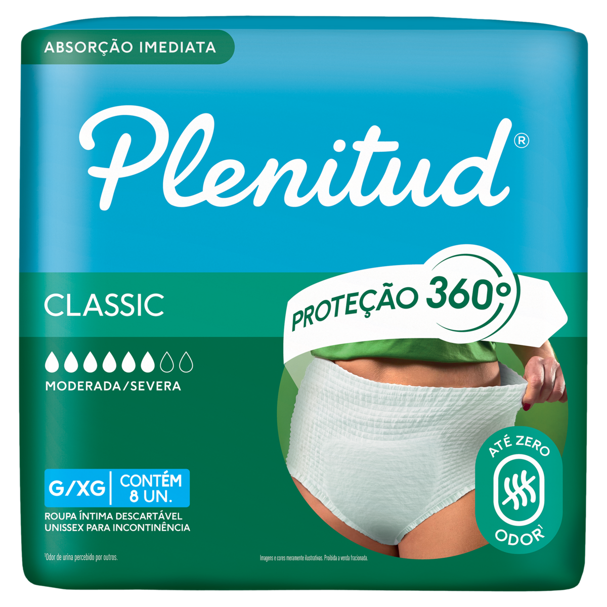 Roupa Íntima Descartável Unissex Plenitud Classic G/XG Pacote 8 Unidades