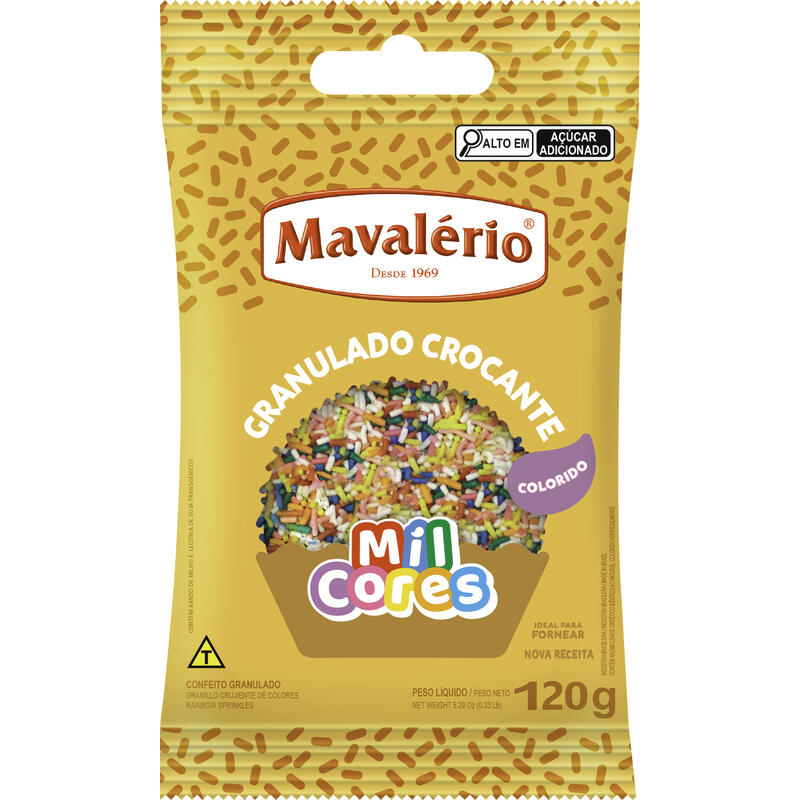 Confeito MIL CORES Mavalério Granulado Crocante Colorido 120g