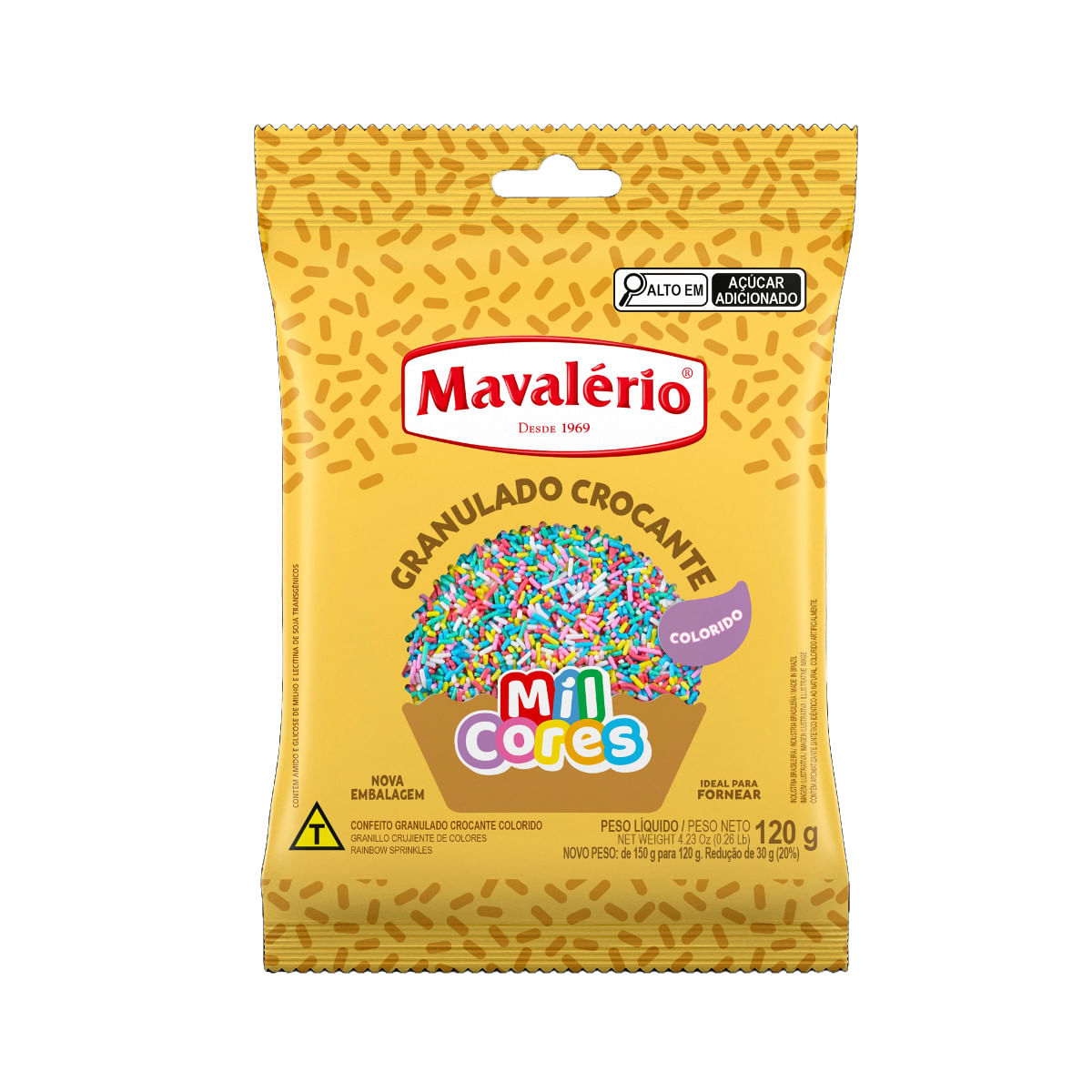 Confeito MIL CORES Mavalério Granulado Crocante Colorido 120g